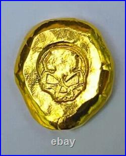 Angry Skull 5 Gram. 9999 Fine 24k Gold Bar Hand Poured & Stamped