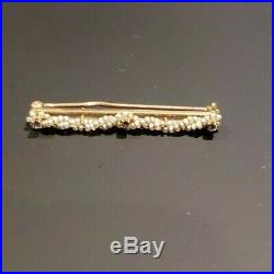 Antique 10K Yellow Gold Seed Pearl Amethyst Bar Pin Brooch