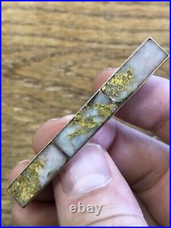 Antique 10-14k California GOLD IN GOLD QUARTZ Blue & Pink Tint & Rich BAR PIN