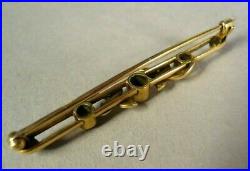 Antique 14K Yellow Gold Bar Pin with Peridots & Pearls, Safety Clasp