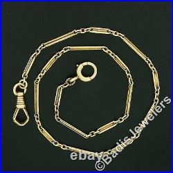 Antique 14K Yellow Gold Hand Etched Bar & Twisted Wire Link Pocket Watch Chain