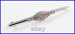Antique 14k Gold Art Deco Diamond and Ruby Bar Brooch Pin GAL Apprasial