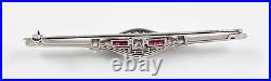 Antique 14k Gold Art Deco Diamond and Ruby Bar Brooch Pin GAL Apprasial