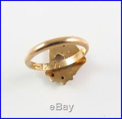 Antique 14k Gold Art Nouveau Enamel & Diamond Bavarian Bar Maid Ring Size 5.25