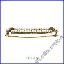 Antique 14k Yellow Gold Square Montana Blue Sapphire & Seed Pearl Bar Pin Brooch