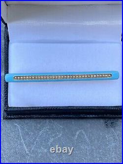 Antique 14k gold Victorian baby blue enamel and seed pearl bar pin brooch