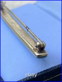 Antique 14k gold Victorian baby blue enamel and seed pearl bar pin brooch
