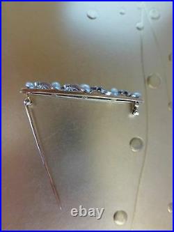 Antique 14k gold platinum Natural baroque pearl diamond bar brooch Appraisal