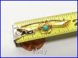 Antique 15k Gold Pin Bar Brooch Turquouise Victorian Ornate 15ct British Nouveau