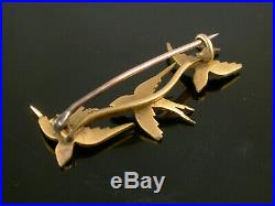 Antique 18ct Gold & Seed Pearl Bluebird Bar Brooch Boxed