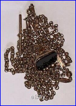 Antique 56 9ct Rose Gold Victorian Muff Guard Chain With T-Bar & Pendant 39g