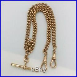 Antique 9ct Gold Graduated Link Double Albert Watch Chain & T Bar 57.9g #513