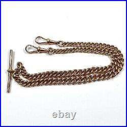 Antique 9ct Rose Gold Double Albertian Fob Watch Chain Graduated Link 40cm 1890s