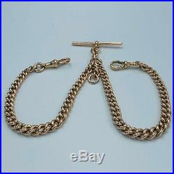 Antique 9ct Yellow Gold Graduated Link Double Albert Watch Chain & T Bar L85