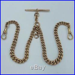 Antique 9ct Yellow Gold Graduated Link Double Albert Watch Chain & T Bar L85