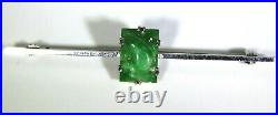 Antique Art Deco Chinese Carved Jade Gourd 9ct White Gold Bar Brooch