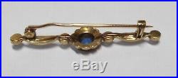 Antique Edwardian 14K Yellow Gold Seed Pearl Sapphire Bar Pin / Brooch 2.5 grams