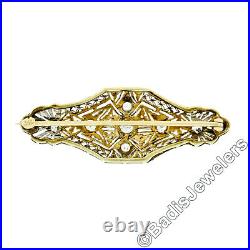 Antique Edwardian 14k Gold 1.00ctw Old European Diamond Filigree Bar Pin Brooch