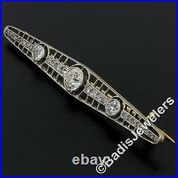 Antique Edwardian 14k Gold Platinum 1.92ctw European Diamond Open Bar Pin Brooch
