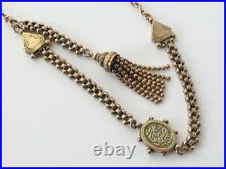 Antique Edwardian 15k Rose Gold Filled Bar Albertini Pocket Watch Chain Tassel