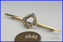 Antique Edwardian Period English 15 Carat Gold Sapphire & Pearl Bar Brooch