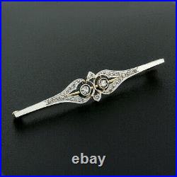 Antique Edwardian Platinum Top 18k Gold 0.55ctw Diamond Milgrain Bar Pin Brooch