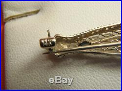 Antique Fabulous 14k Gold Art Deco Filigree Diamond & Sapphire Bar Pin Brooch