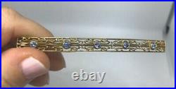 Antique Filigree 14k Yellow Gold 5 Ceylon Blue Sapphire Bar Brooch Pin 5.2 grams