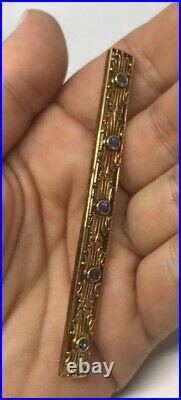 Antique Filigree 14k Yellow Gold 5 Ceylon Blue Sapphire Bar Brooch Pin 5.2 grams