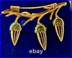 Antique French Victorian 18k Gold Dangling Turquoise Coral Jellyfish Brooch Pin