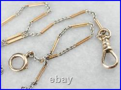 Antique Gold and Platinum Bar Link Watch Chain