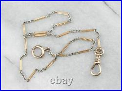 Antique Gold and Platinum Bar Link Watch Chain
