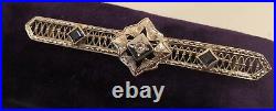 Antique Jewelry 14k White Gold Filigree BAR PIN with Diamond 1920s