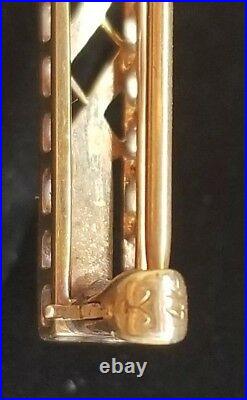Antique Platinum 14K Yellow Gold Diamond Bar Pin Brooch Estate Jewelry- Krementz