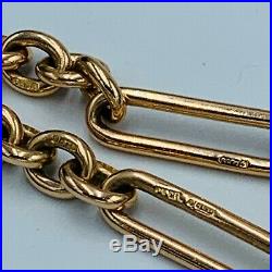 Antique Solid 375 9ct Yellow Gold Trombone Link Single Albert Watch Chain T Bar