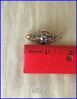 Antique Victorian 14K Gold-Ceylon Sapphire-Diamond Bar Pin Brooch 7.6g