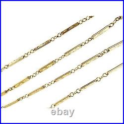Antique Victorian 14K Yellow Gold Engraved Bar Link 24.5 Fancy Chain Necklace