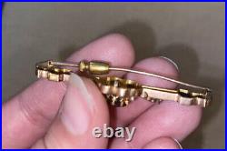 Antique Victorian 14k Rose Gold Black Enamel Seed Pearl Red Stone Bar Watch Pin