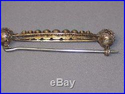 Antique Victorian 14k Yellow Gold Turquoise Filigree Bar Scarf Pin Etruscan Ball