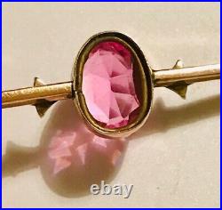 Antique Victorian 9ct Gold, Seed Pearl and Pink Gem Bar Brooch/Pin c1900
