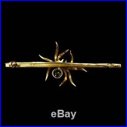 Antique Victorian Aquamarine Sapphire 9ct Yellow Gold Spider Insect Bar Brooch