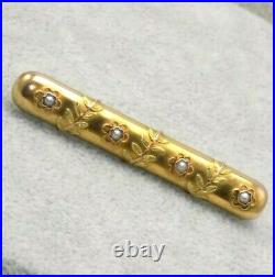 Antique Victorian Edwardian Tested 10K Yellow Gold Pearl Bar Pin Brooch 4.6g