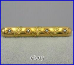 Antique Victorian Edwardian Tested 10K Yellow Gold Pearl Bar Pin Brooch 4.6g