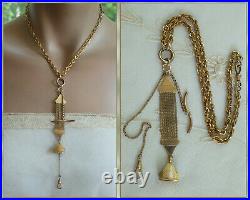 Antique Victorian Gold Filled Watch Chain Necklace with Swivel Hook T Bar Seal
