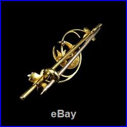 Antique Victorian Pearl Crescent Moon & Star 15ct 15K Yellow Gold Bar Brooch Pin