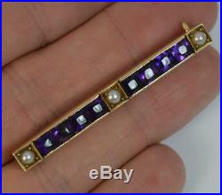 Art Deco 14ct Gold Amethyst and Seed Pearl Bar Brooch p1885