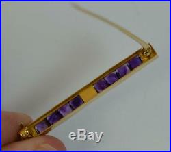 Art Deco 14ct Gold Amethyst and Seed Pearl Bar Brooch p1885