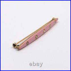 Art Deco 14k Rose Gold Krementz Pink Enamel Bar Brooch Pin