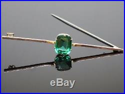 Art Deco 1930s 5CT Emerald 9K Rose Gold Bar Brooch Pin, 4.1g