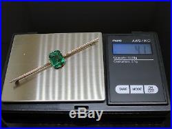 Art Deco 1930s 5CT Emerald 9K Rose Gold Bar Brooch Pin, 4.1g